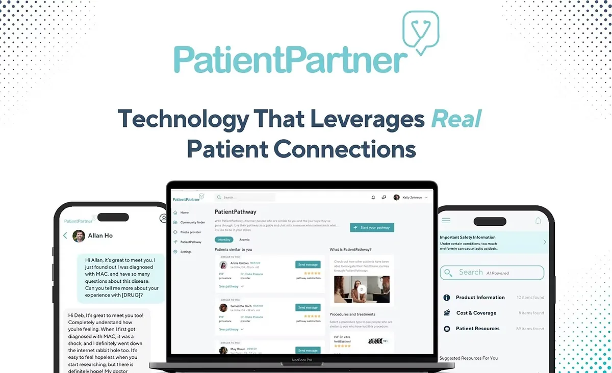 PatientPartner on a laptop, a tablet and two phones: “Technology that leverages real patient connections”