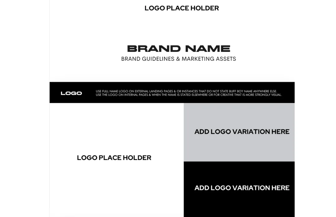 A brand guidelines template with logo placeholders