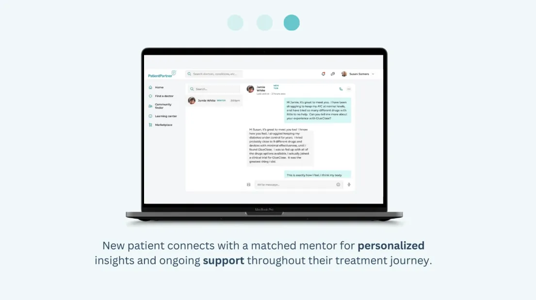 A new patient chatting with a matched mentor on PatientPartner